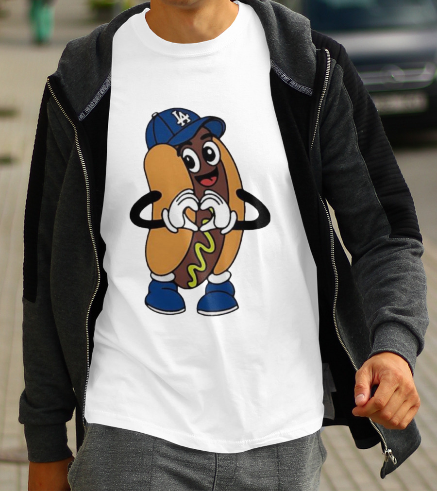 Dodger Dog LA Hat Hot Dog Los Angeles Dodgers Baseball Character T-Shirt