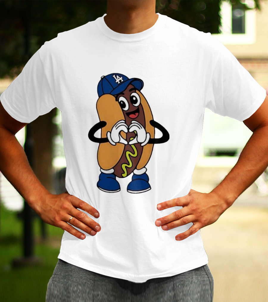 Dodger Dog LA Hat Hot Dog Los Angeles Dodgers Baseball Character T-Shirt
