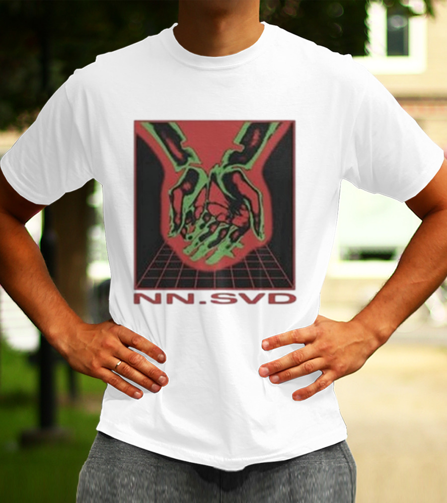 NN SVD Now Saved Hands Green Skeleton Art On Red Background T-Shirt