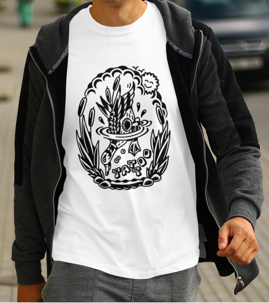 Tattoo Duck Splash Inked Bird Bowl Scene T-Shirt