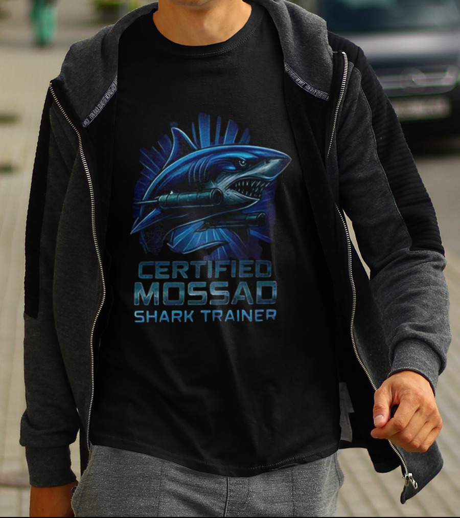 Certified Mossad Shark Trainer Fierce Navy Blue Shark With Snorkel T-Shirt