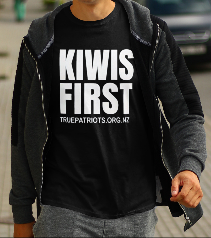 Kiwis First Truepatriots.org.nz Bold Text Statement T-Shirt