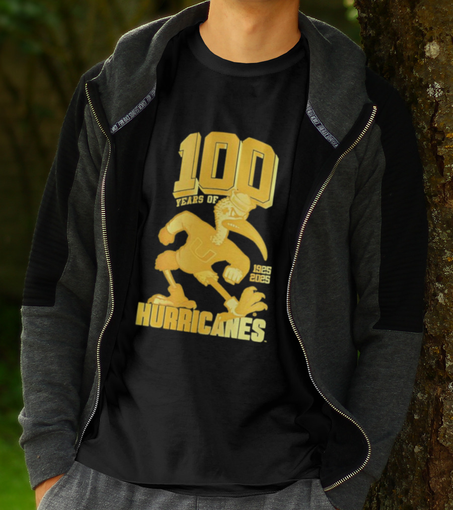 Miami Hurricanes Centennial Sebastian The Ibis 1925-2025 T-Shirt