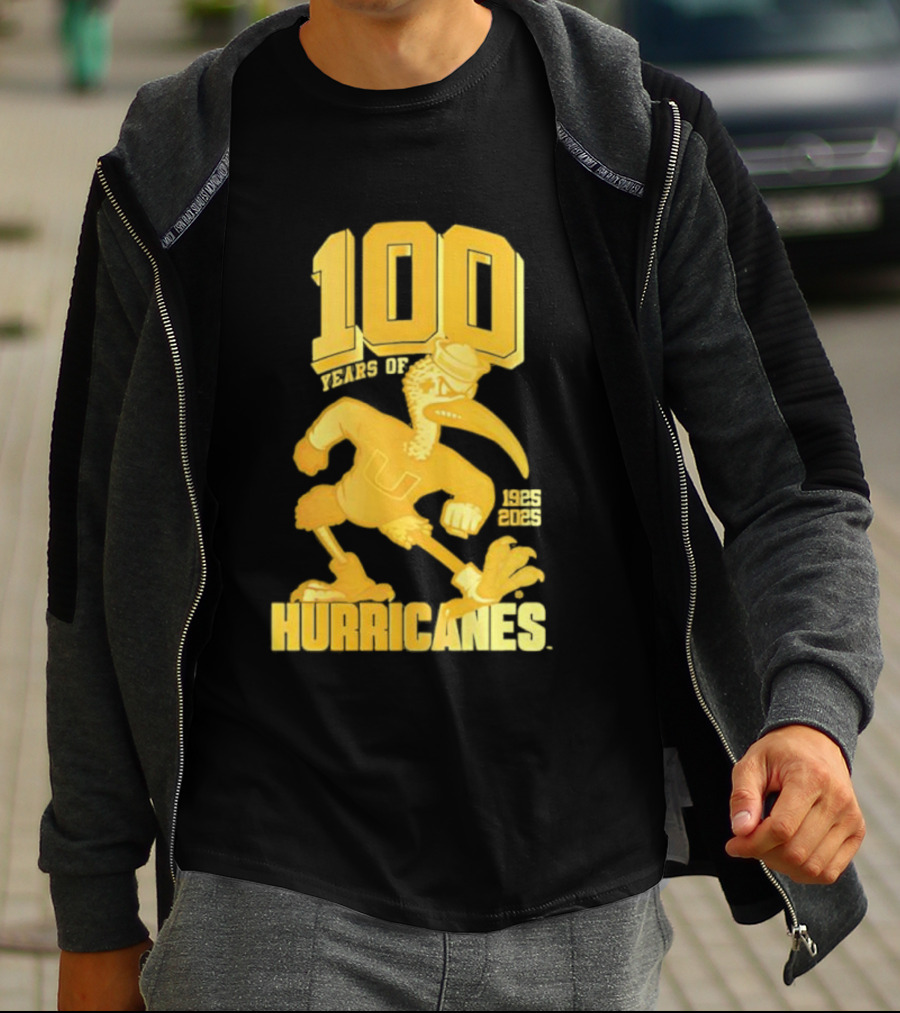 Miami Hurricanes Centennial Sebastian The Ibis 1925-2025 T-Shirt