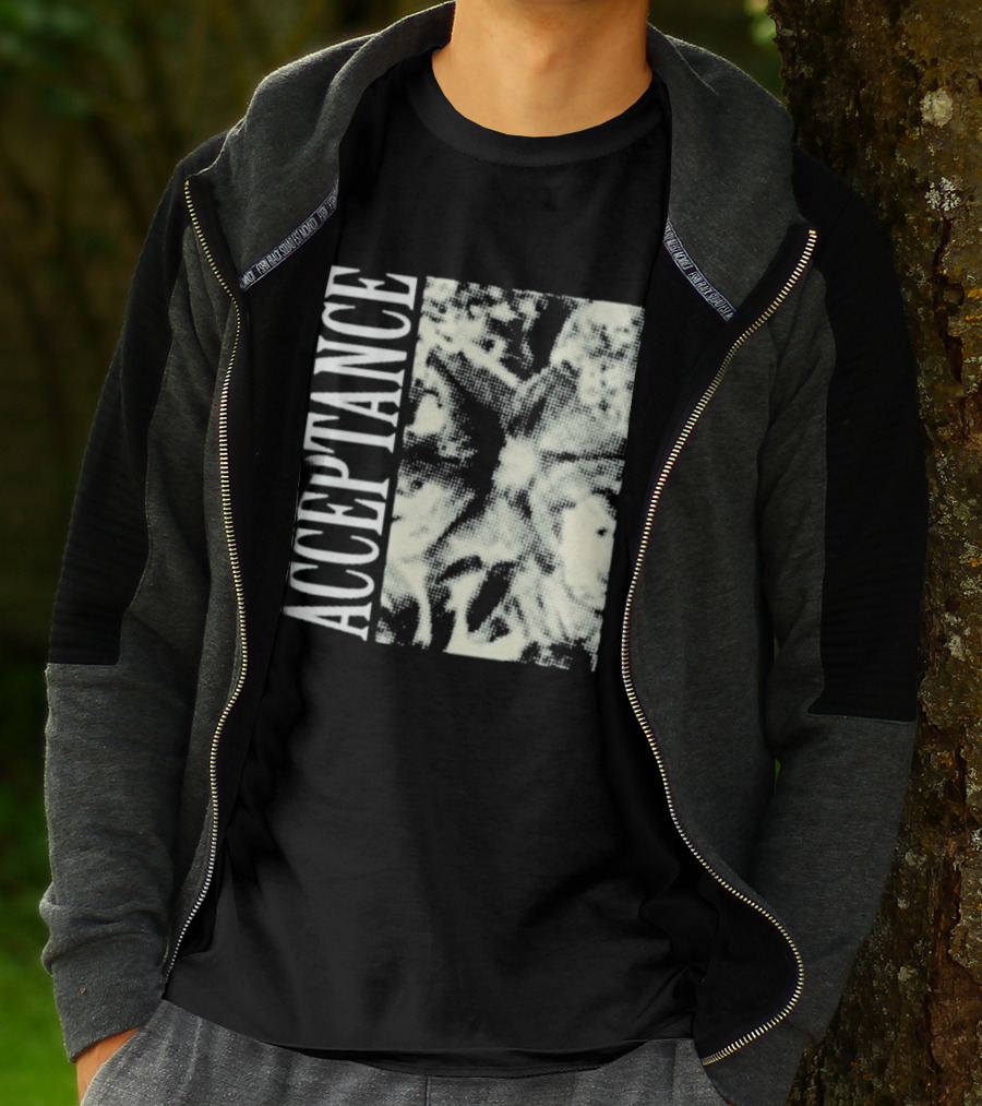 Acceptance 90s Grunge Style Vertical Text Block T-Shirt