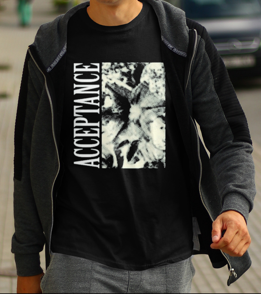 Acceptance 90s Grunge Style Vertical Text Block T-Shirt