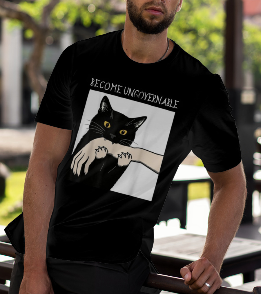 Become Ungovernable Black Cat Biting Hand T-Shirt