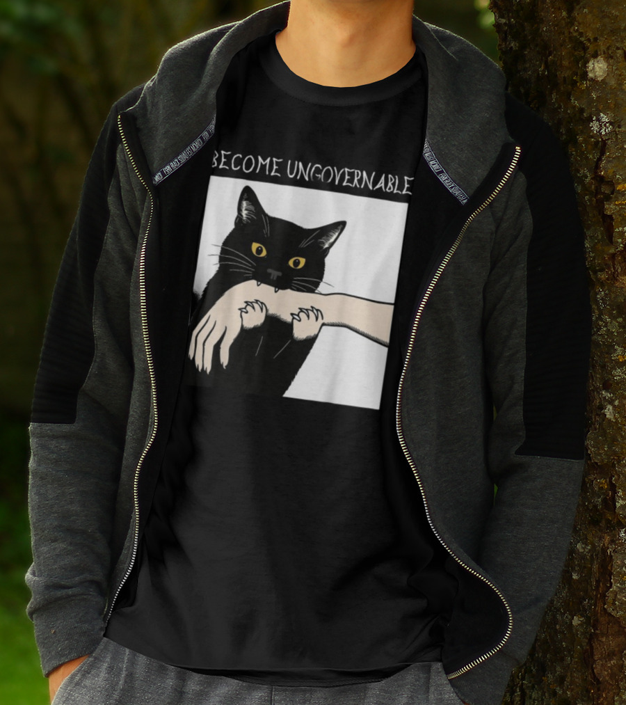 Become Ungovernable Black Cat Biting Hand T-Shirt