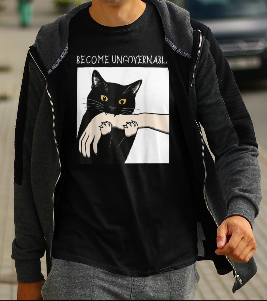 Become Ungovernable Black Cat Biting Hand T-Shirt