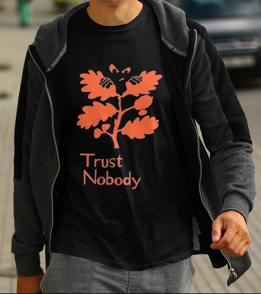 Trust Nobody Hidden Face Orange Leaf Design T-Shirt
