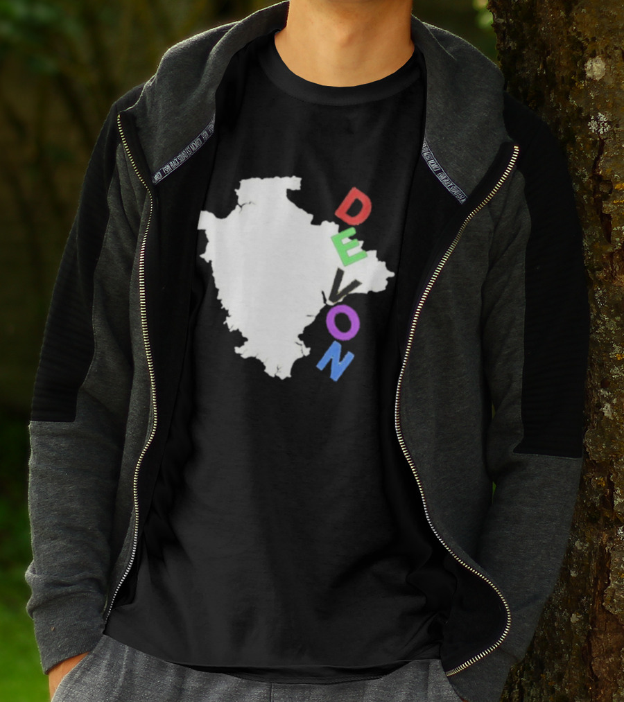 We Are Devon Island Map Outline With Colorful Vertical Text T-Shirt