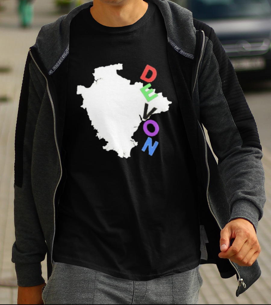 We Are Devon Island Map Outline With Colorful Vertical Text T-Shirt