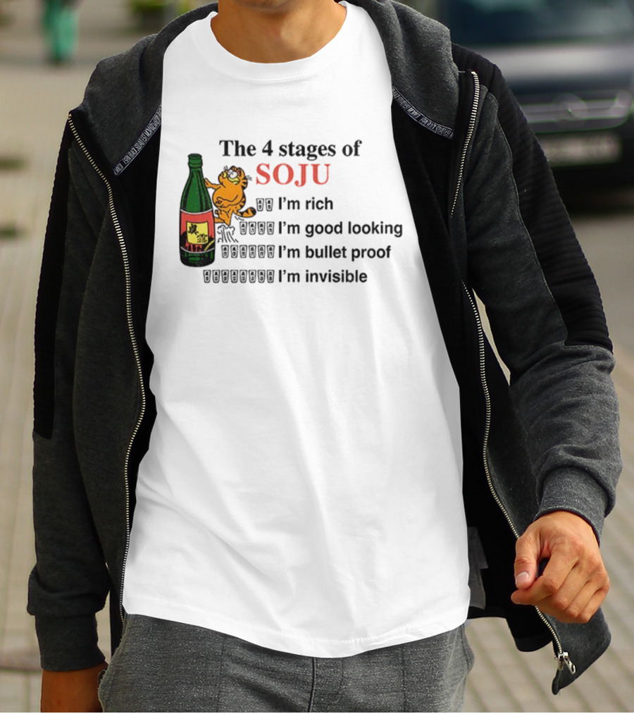 Orange Cat The 4 Stages Of Soju I'm Rich Good Looking Bullet Proof Invisible T-Shirt