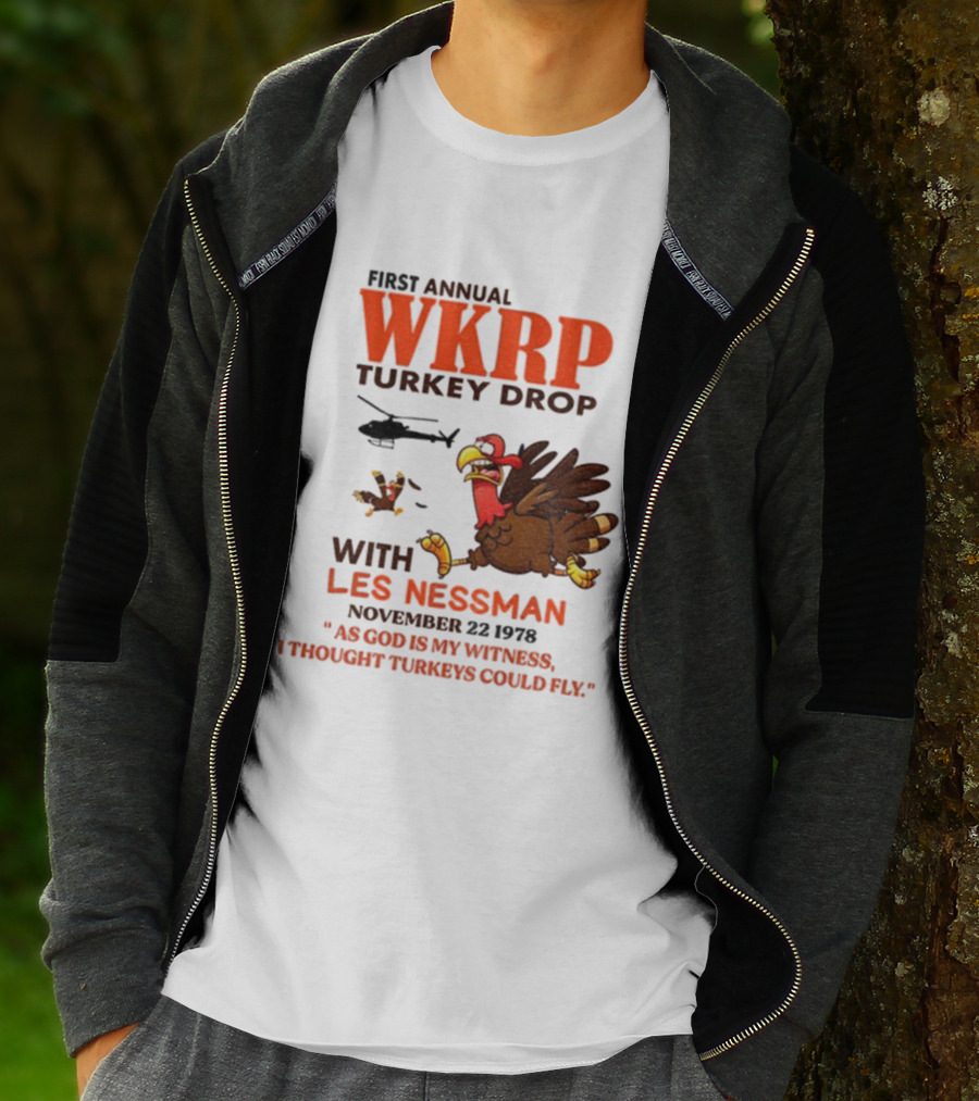 Vintage WKRP Turkey Drop First Annual With Les Nessman As God Is My Witness November T-Shirt