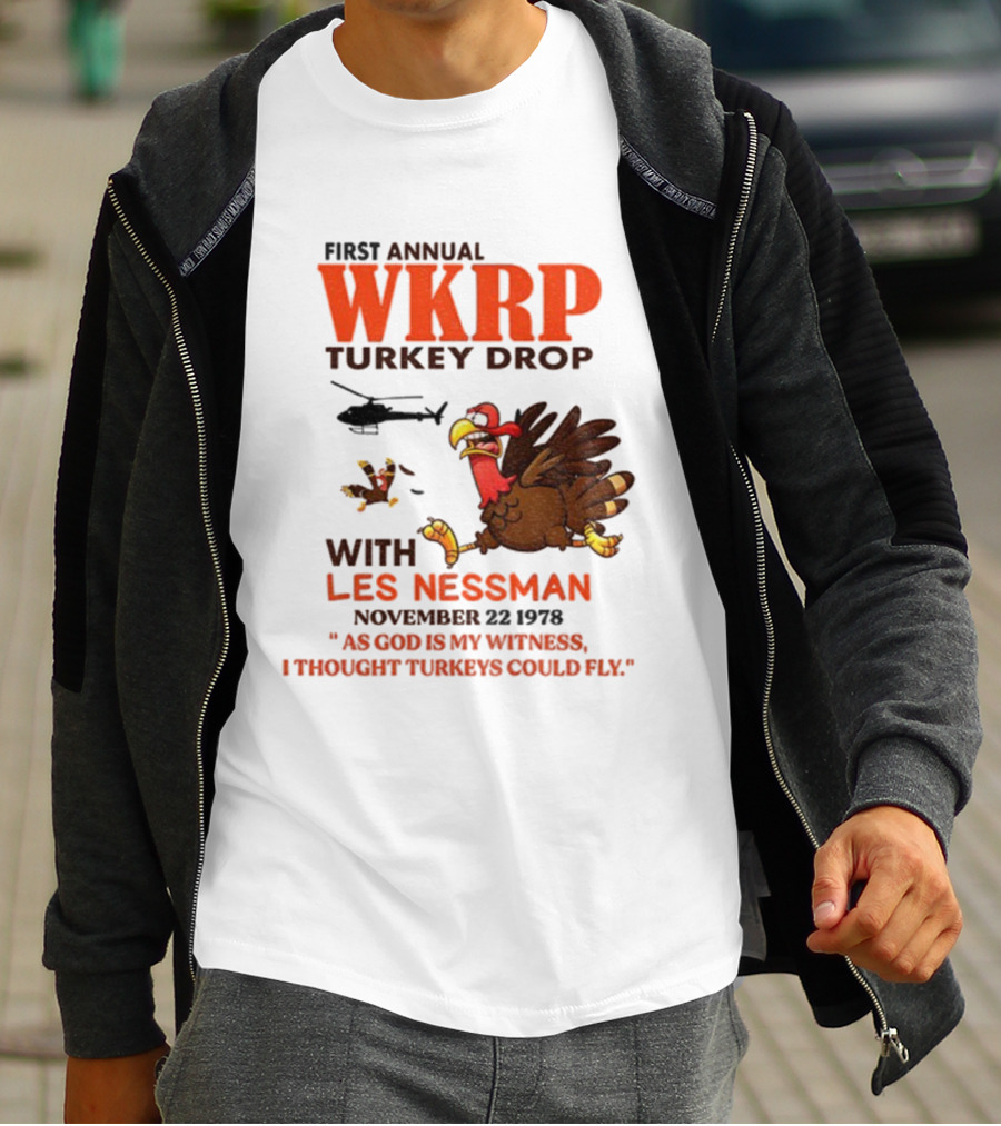 Vintage WKRP Turkey Drop First Annual With Les Nessman As God Is My Witness November T-Shirt