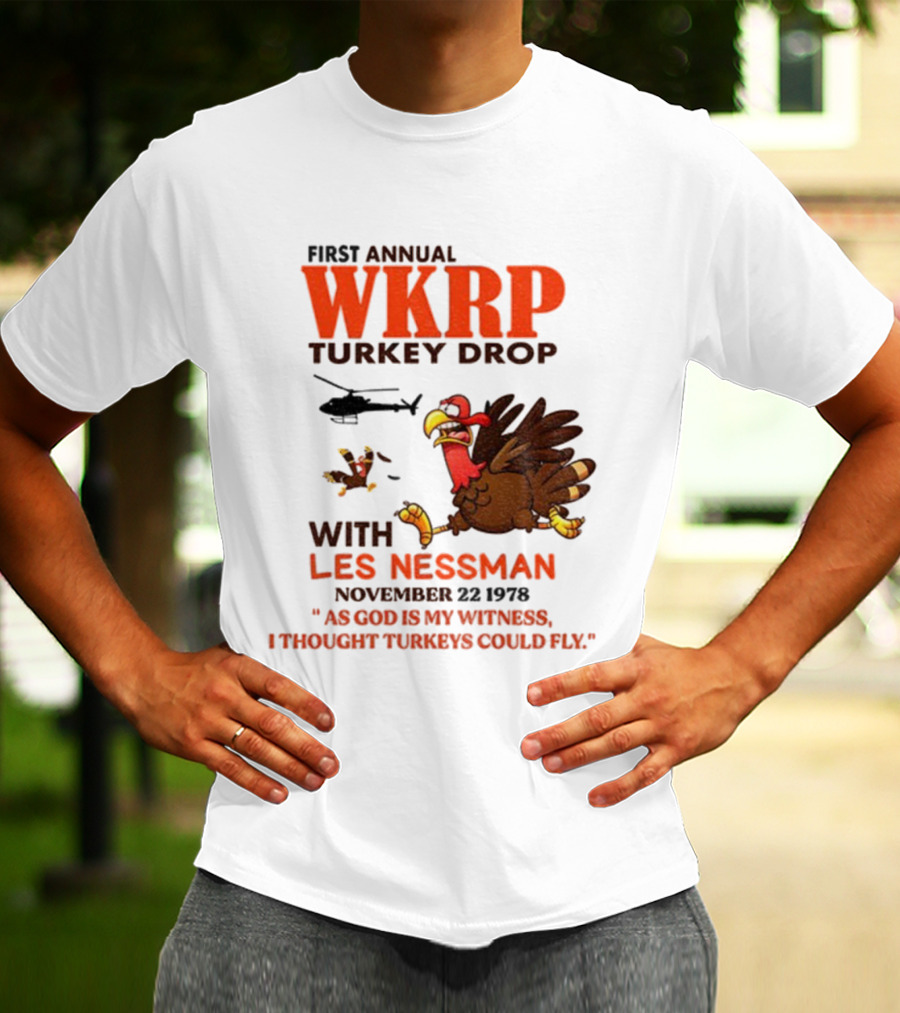 Vintage WKRP Turkey Drop First Annual With Les Nessman As God Is My Witness November T-Shirt