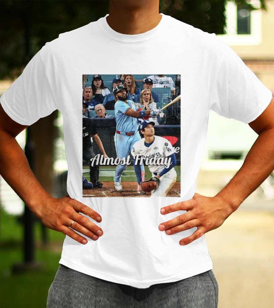 Vladimir Guerrero Jr. Toronto Blue Jays Almost Friday MLB Baseball Action T-Shirt