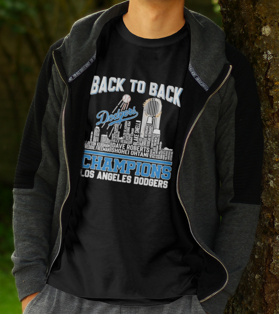 Back To Back Champions Dodgers Trophy Los Angeles Skyline T-Shirt