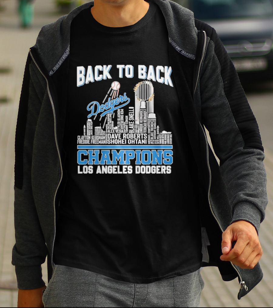 Back To Back Champions Dodgers Trophy Los Angeles Skyline T-Shirt