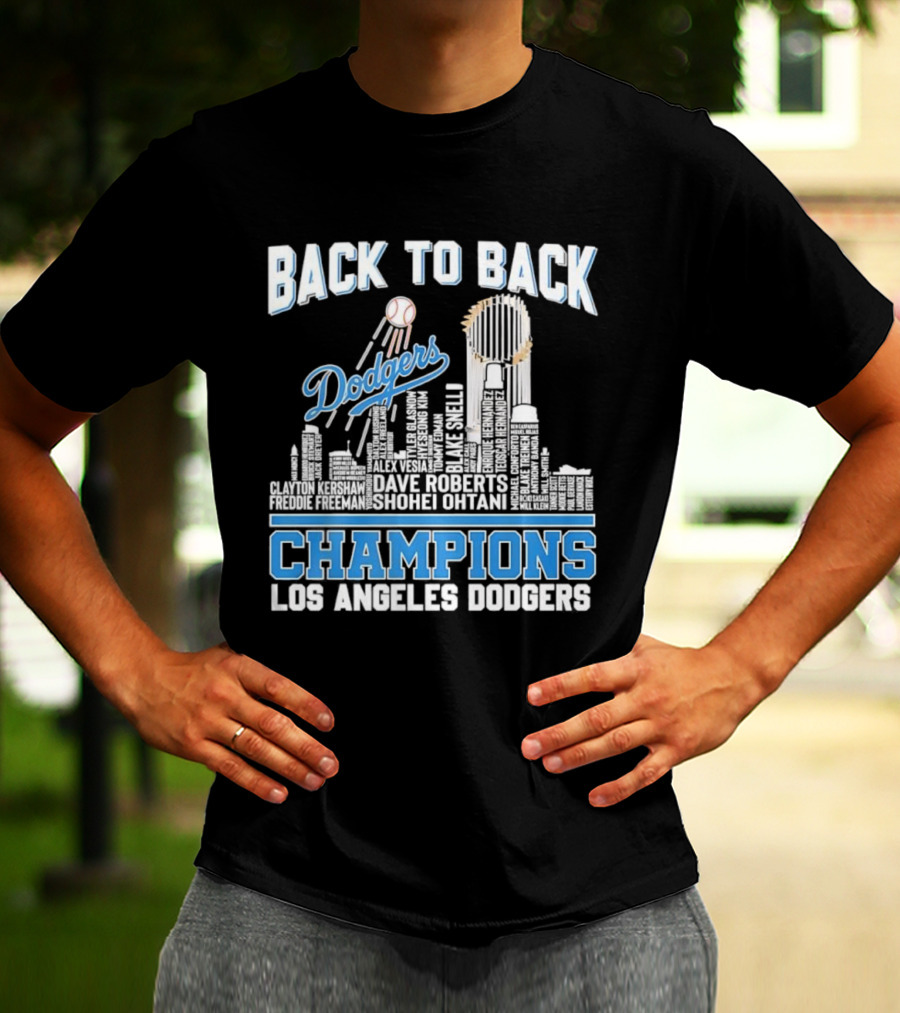 Back To Back Champions Dodgers Trophy Los Angeles Skyline T-Shirt