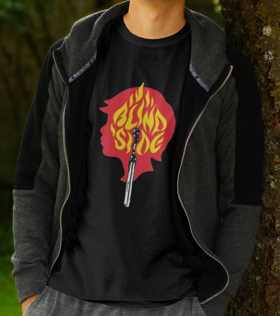 Blind Side Flaming Head Silhouette Design T-Shirt