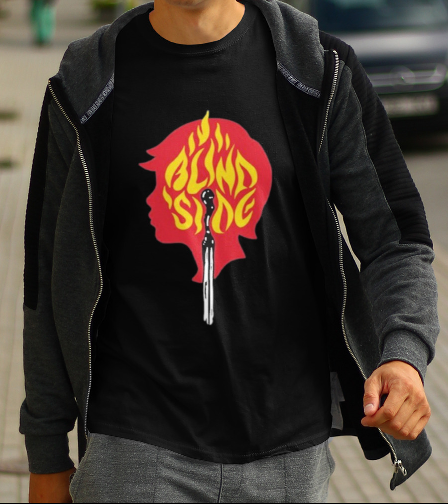 Blind Side Flaming Head Silhouette Design T-Shirt