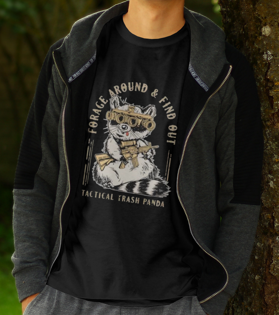 Forage Around And Find Out Tactical Trash Panda Raccoon Night Vision Rifle T-Shirt