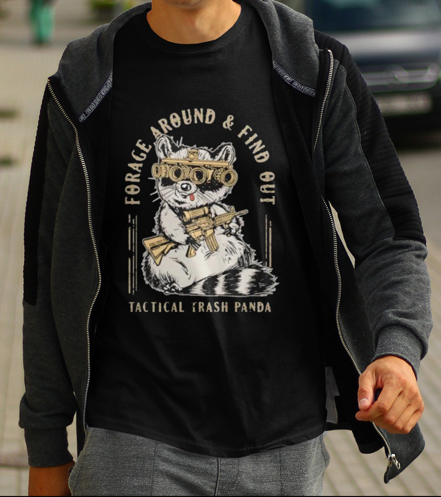 Forage Around And Find Out Tactical Trash Panda Raccoon Night Vision Rifle T-Shirt