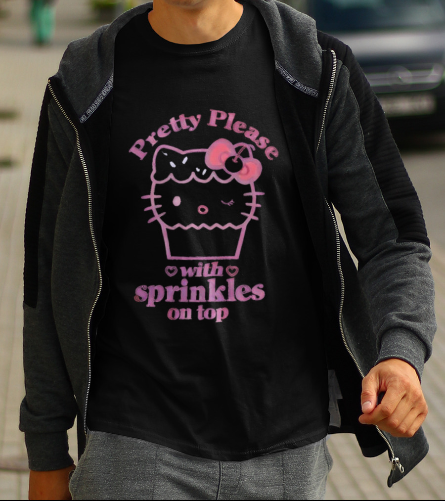 Hello Kitty Pretty Please With Sprinkles On Top Cupcake Bow T-Shirt