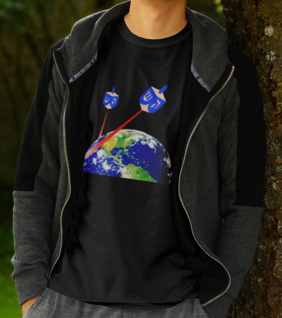 Dreidel Laser Beams Earth Jewish Humor T-Shirt