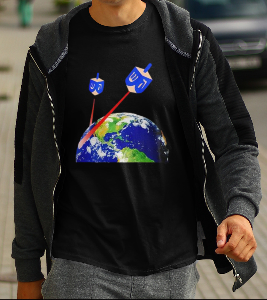 Dreidel Laser Beams Earth Jewish Humor T-Shirt