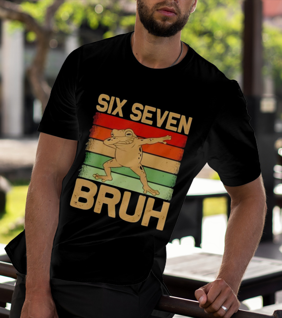Six Seven Bruh Dab Frog Retro Stripes T-Shirt