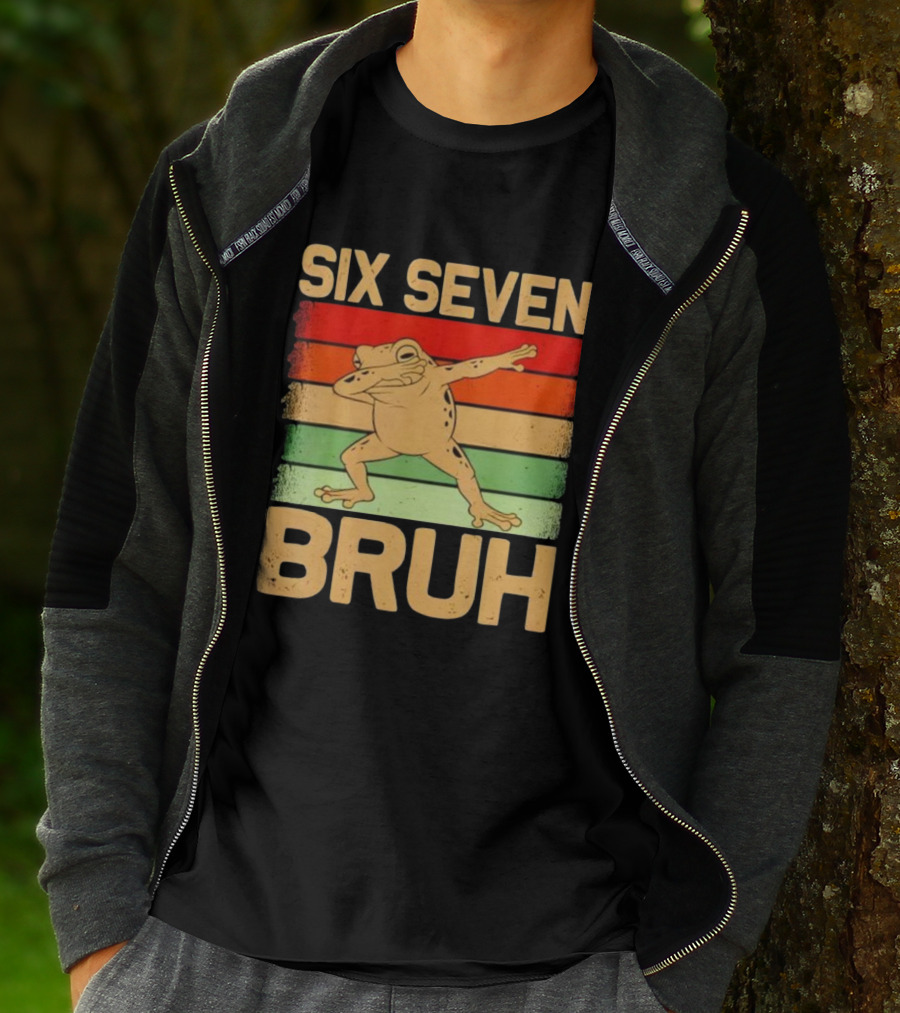 Six Seven Bruh Dab Frog Retro Stripes T-Shirt