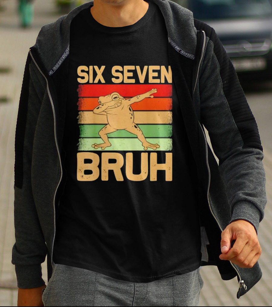 Six Seven Bruh Dab Frog Retro Stripes T-Shirt