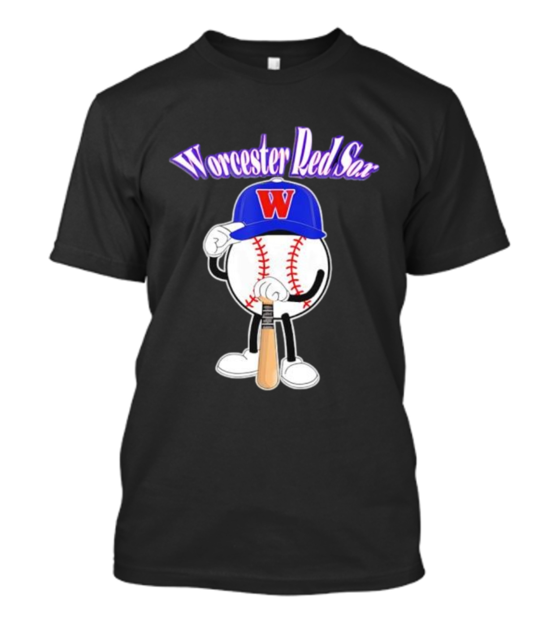 Worcester Red Sox WooSox Baseball Character With Blue Cap And Bat T-Shirt