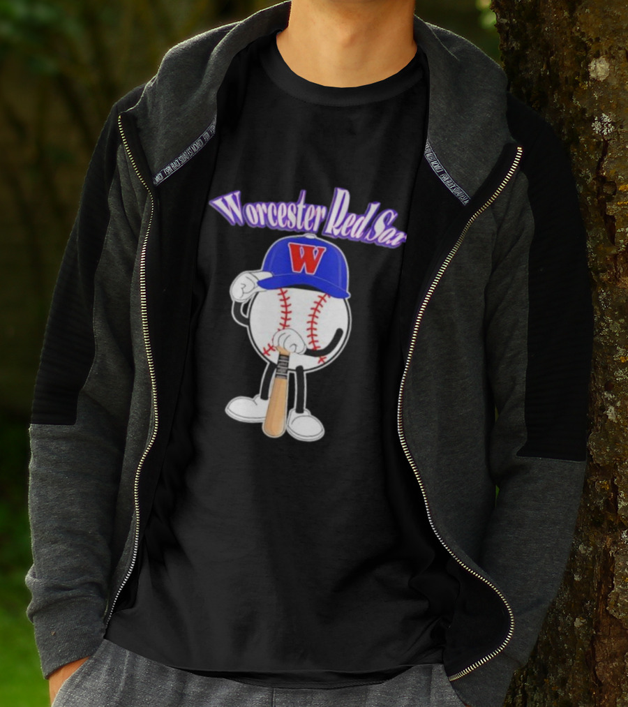 Worcester Red Sox WooSox Baseball Character With Blue Cap And Bat T-Shirt