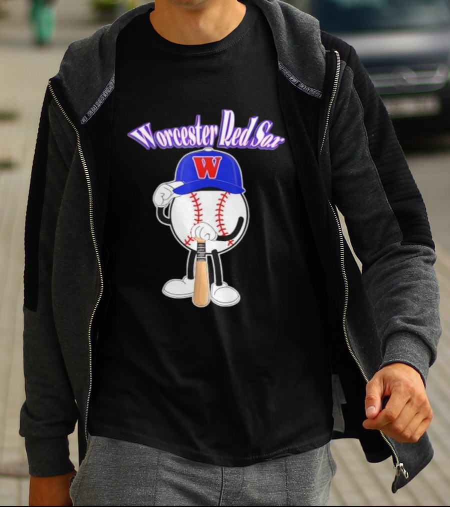 Worcester Red Sox WooSox Baseball Character With Blue Cap And Bat T-Shirt