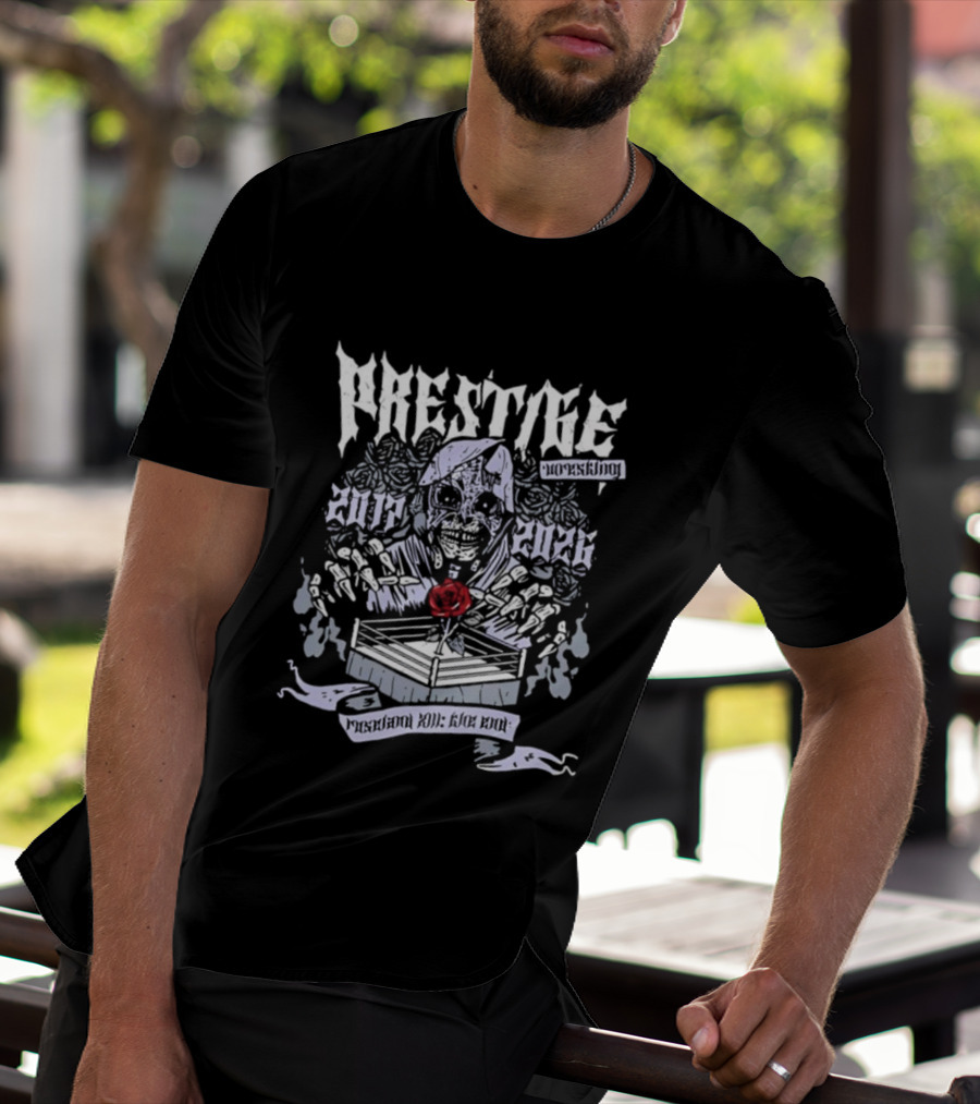 Prestige Wrestling The End Is Near Roseland XIII Skeletal Figure Wrestling Ring Event T-Shirt