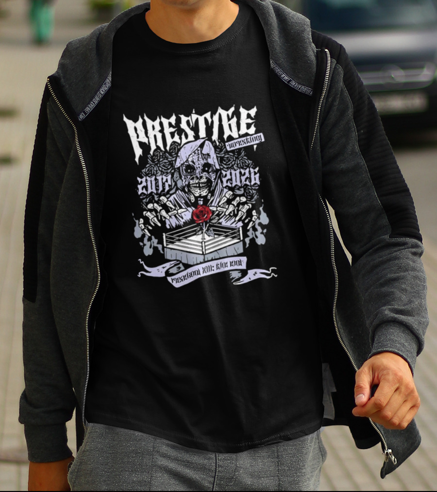 Prestige Wrestling The End Is Near Roseland XIII Skeletal Figure Wrestling Ring Event T-Shirt
