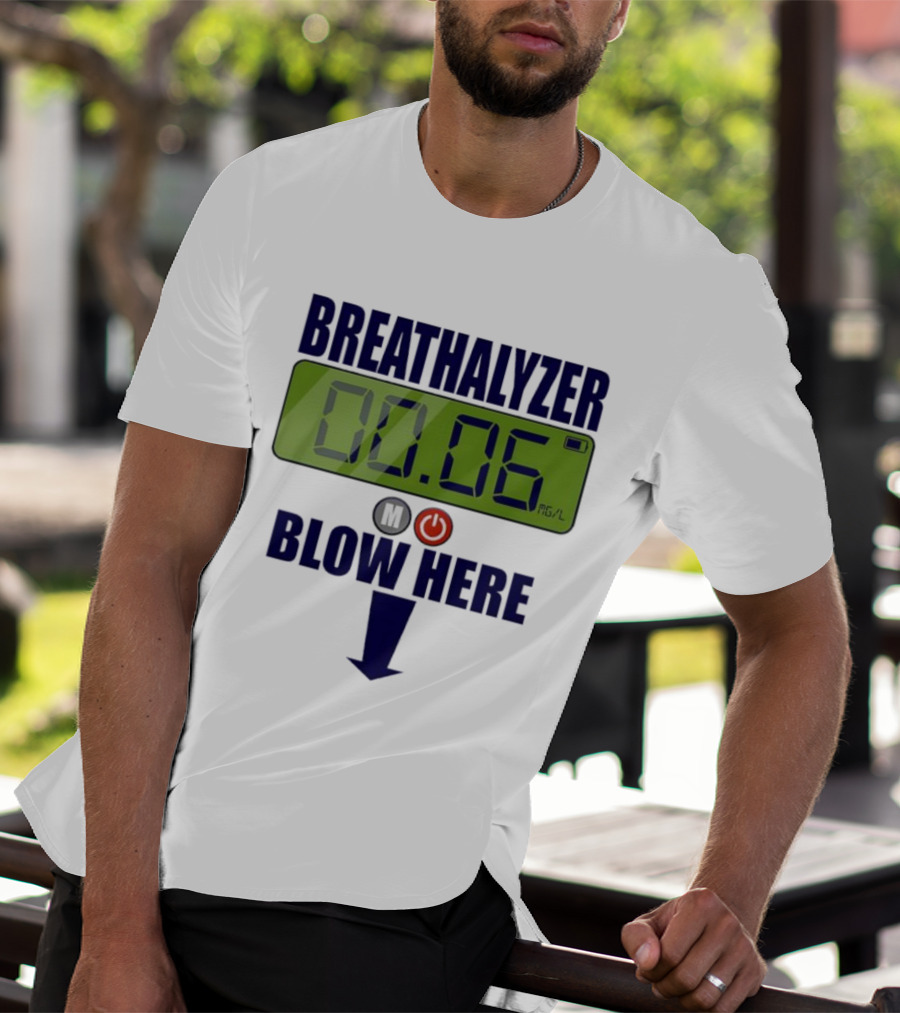 Breathalyzer 00.06 Mg/L Blow Here Power Button Graphic T-Shirt