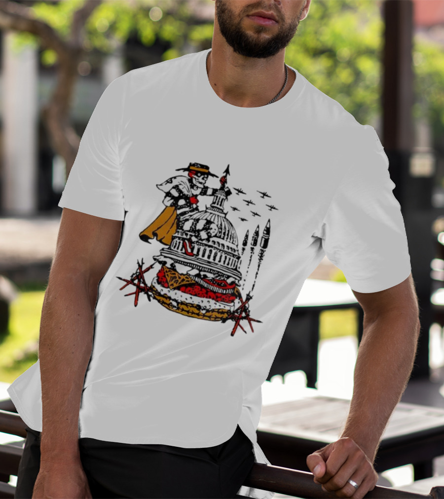 Murder Burger Skeleton Parody Capitol Building Food Mashup T-Shirt