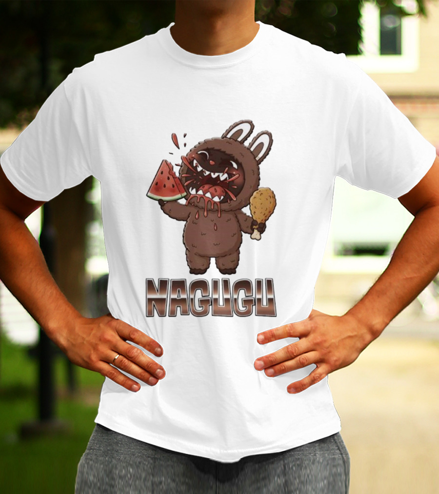 Monsters Nagugu Eating Watermelon And Fried Chicken Labubu T-Shirt