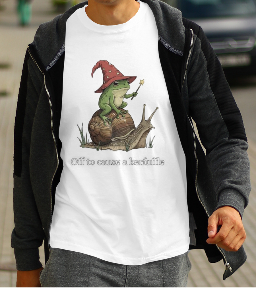 Whimsical Wizard Frog Snail Adventure Off To Cause A Kerfuffle T-Shirt