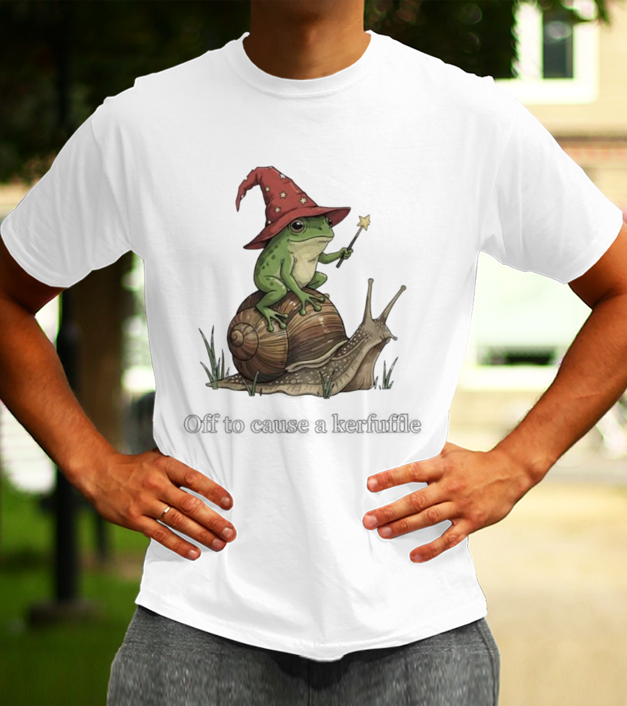 Whimsical Wizard Frog Snail Adventure Off To Cause A Kerfuffle T-Shirt