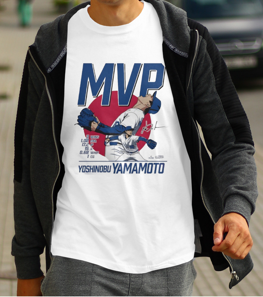 MVP Yoshinobu Yamamoto Three Wins Pitcher ERA Los Angeles Dodgers T-Shirt