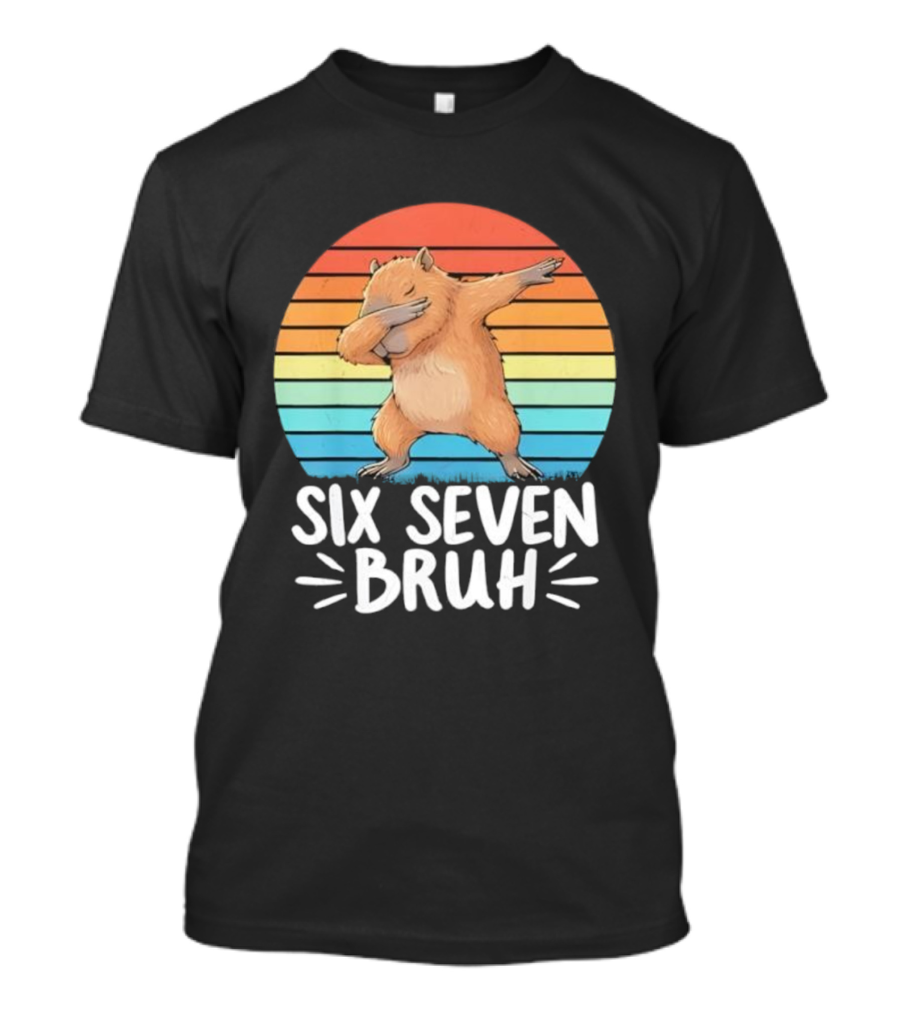 67 Meme Capybara Dabbing Six Seven Bruh Rainbow Retro T-Shirt