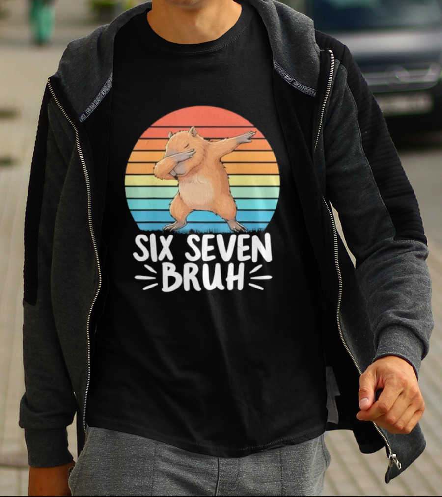 67 Meme Capybara Dabbing Six Seven Bruh Rainbow Retro T-Shirt