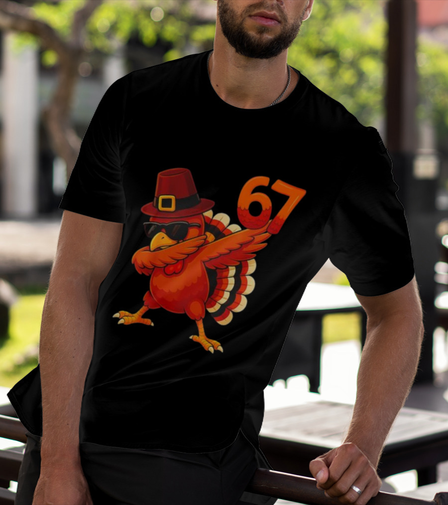 67 Thanksgiving Dabbing Turkey With Hat And Sunglasses T-Shirt