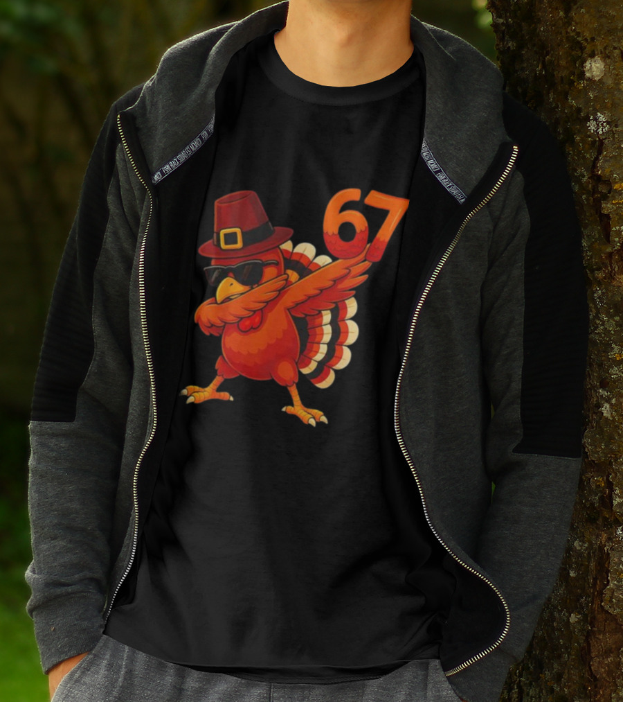 67 Thanksgiving Dabbing Turkey With Hat And Sunglasses T-Shirt