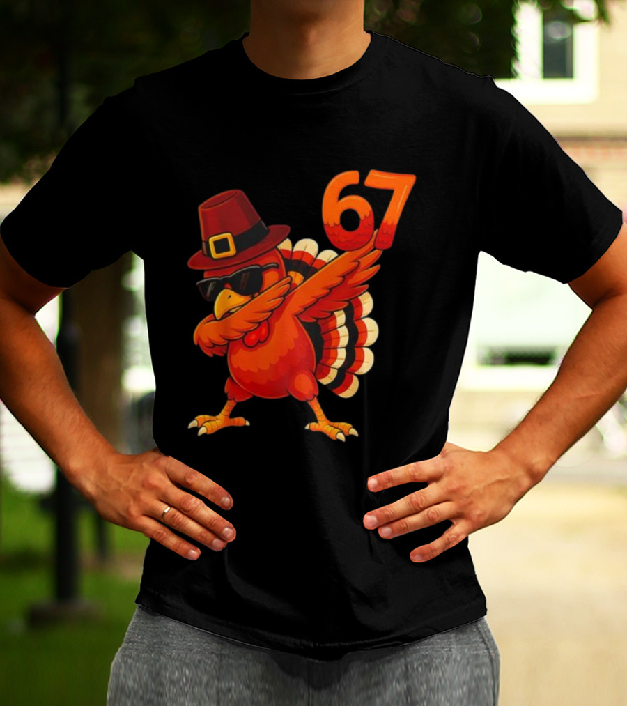 67 Thanksgiving Dabbing Turkey With Hat And Sunglasses T-Shirt